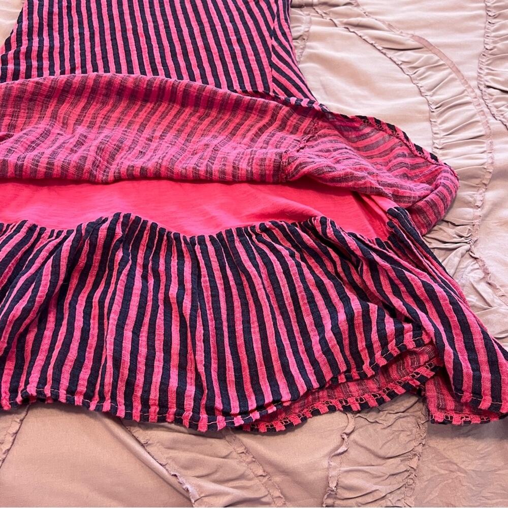 Angela Mara XSmall Womens Lagenlook Dress Artsy Striped Pink Navy - Picture 2 of 9